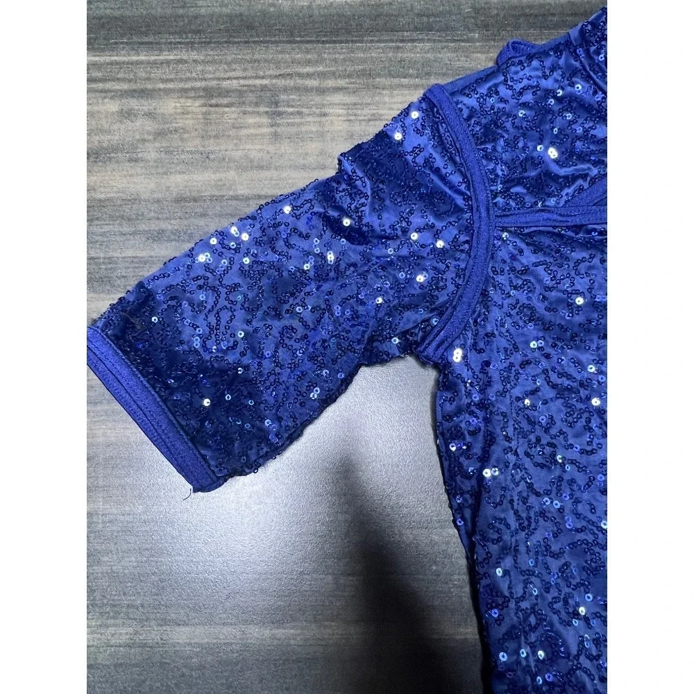 Weissman Sequin‎ Dance Romper Costume Leotard Blue Sparkle XLC